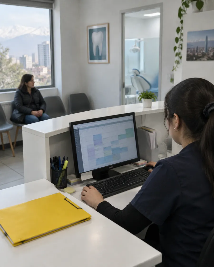 Dental clinic receptionist checking the day’s appointments